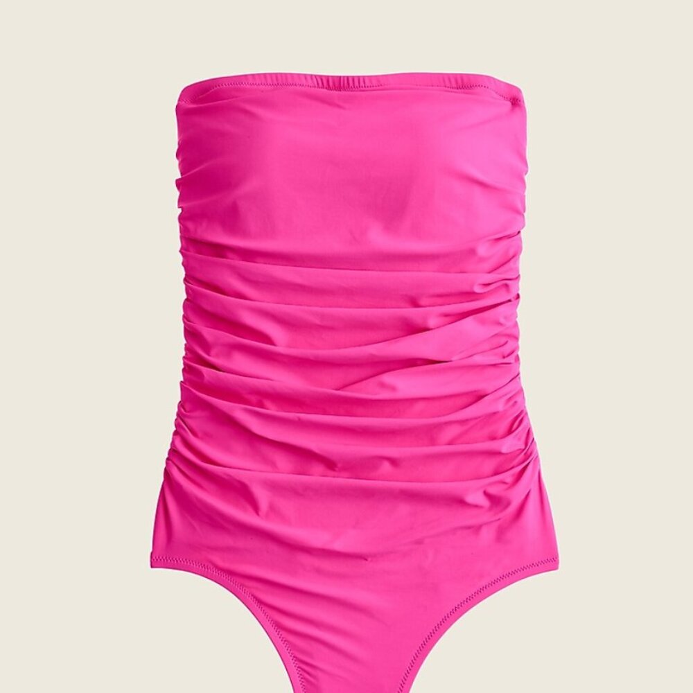 J. Crew Gemma Hot pink Ruched Bandeau one piece. Super flattering! Size 12
